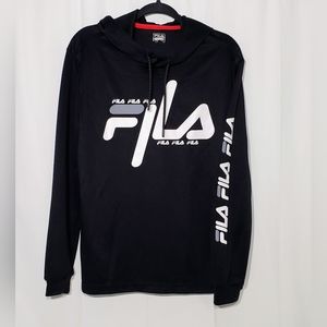 Fila Hoodie, cool, unique design, lrg. Logo/w grey splash, logo on sleeve. EUC.